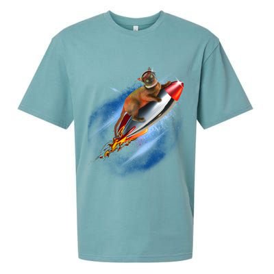 Funny Astronaut Cat Blasting Off In Space Sueded Cloud Jersey T-Shirt