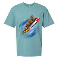 Funny Astronaut Cat Blasting Off In Space Sueded Cloud Jersey T-Shirt