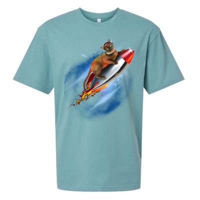 Funny Astronaut Cat Blasting Off In Space Sueded Cloud Jersey T-Shirt