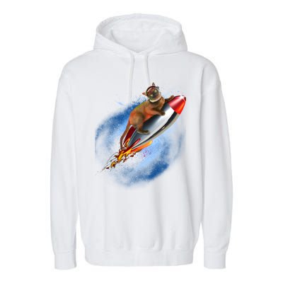 Funny Astronaut Cat Blasting Off In Space Garment-Dyed Fleece Hoodie