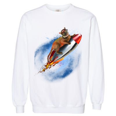 Funny Astronaut Cat Blasting Off In Space Garment-Dyed Sweatshirt