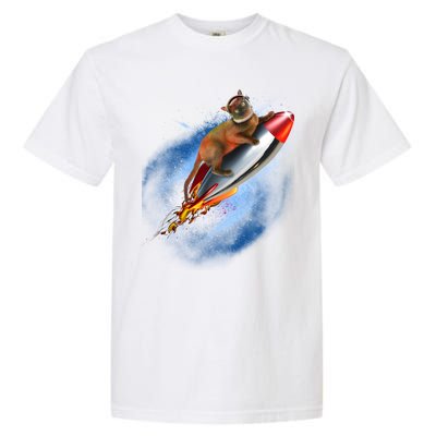 Funny Astronaut Cat Blasting Off In Space Garment-Dyed Heavyweight T-Shirt