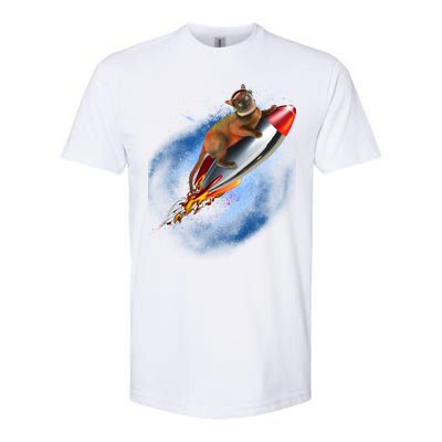 Funny Astronaut Cat Blasting Off In Space Softstyle CVC T-Shirt