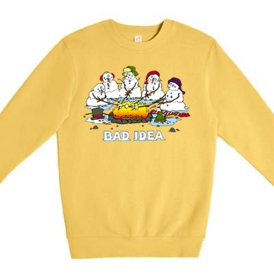 Funny Bad Idea - Snowman Melting Christmas Premium Crewneck Sweatshirt