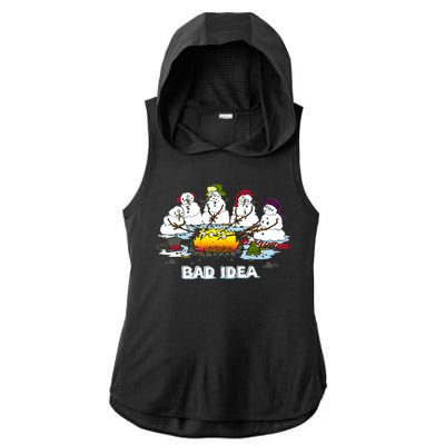 Funny Bad Idea - Snowman Melting Christmas Ladies PosiCharge Tri-Blend Wicking Draft Hoodie Tank