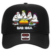 Funny Bad Idea - Snowman Melting Christmas High Crown Mesh Back Trucker Hat