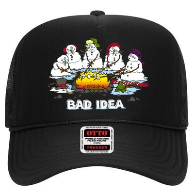 Funny Bad Idea - Snowman Melting Christmas High Crown Mesh Back Trucker Hat