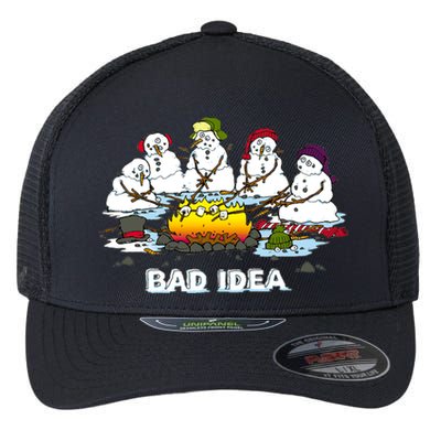 Funny Bad Idea - Snowman Melting Christmas Flexfit Unipanel Trucker Cap