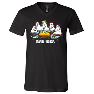 Funny Bad Idea - Snowman Melting Christmas V-Neck T-Shirt