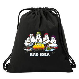 Funny Bad Idea - Snowman Melting Christmas Drawstring Bag