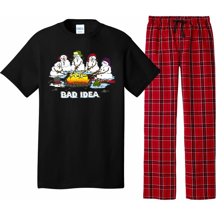 Funny Bad Idea - Snowman Melting Christmas Pajama Set