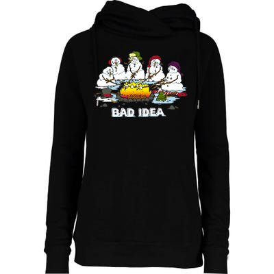 Funny Bad Idea - Snowman Melting Christmas Womens Funnel Neck Pullover Hood