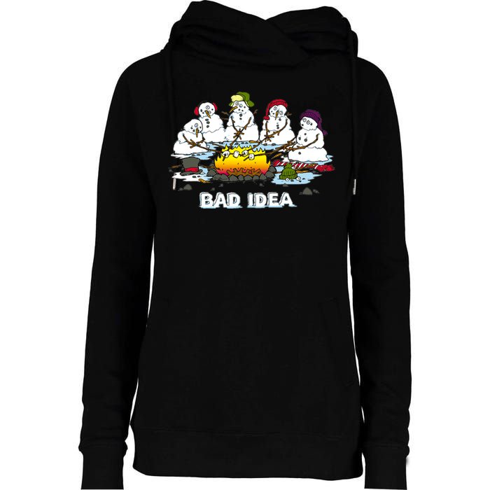 Funny Bad Idea - Snowman Melting Christmas Womens Funnel Neck Pullover Hood