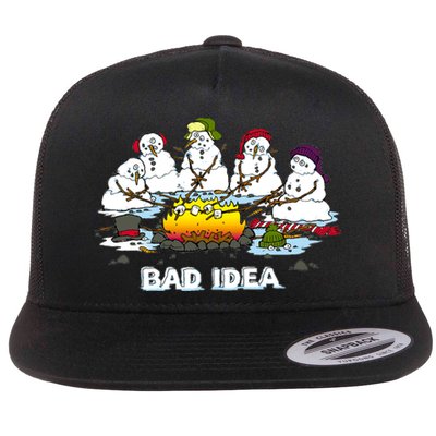 Funny Bad Idea - Snowman Melting Christmas Flat Bill Trucker Hat