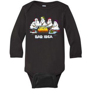 Funny Bad Idea - Snowman Melting Christmas Baby Long Sleeve Bodysuit