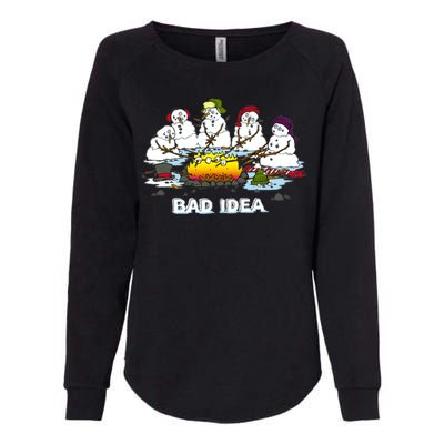 Funny Bad Idea - Snowman Melting Christmas Womens California Wash Sweatshirt