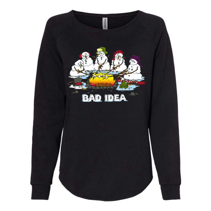 Funny Bad Idea - Snowman Melting Christmas Womens California Wash Sweatshirt