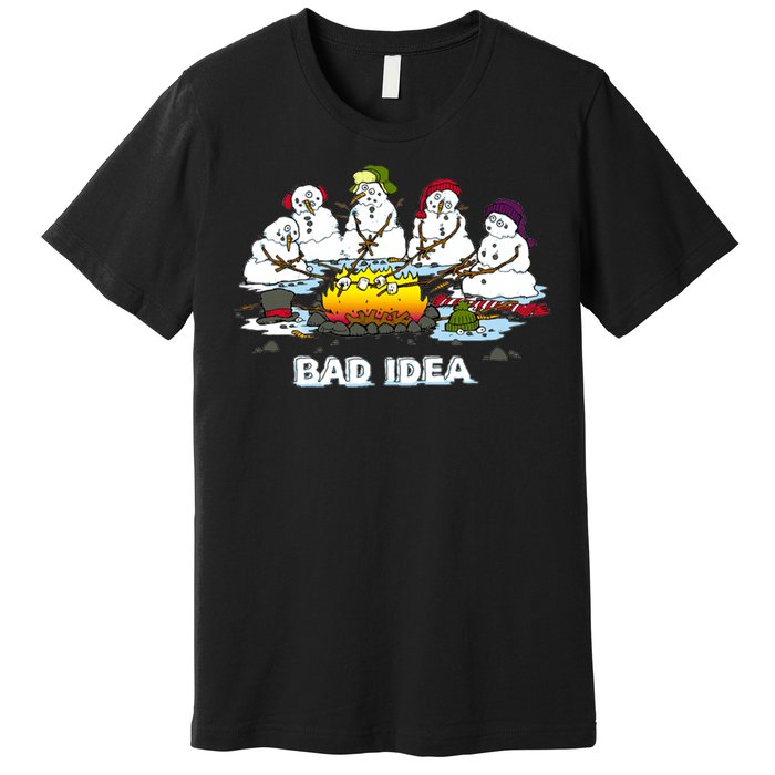 Funny Bad Idea - Snowman Melting Christmas Premium T-Shirt