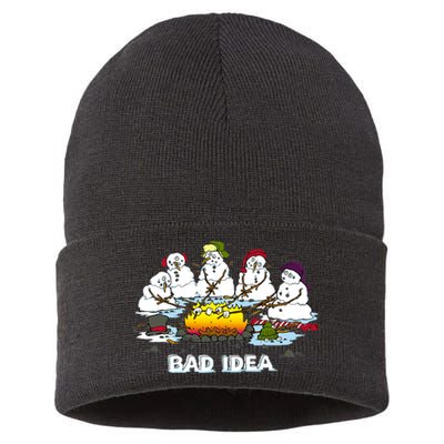 Funny Bad Idea - Snowman Melting Christmas Sustainable Knit Beanie