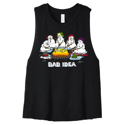 Funny Bad Idea - Snowman Melting Christmas Women's Racerback Cropped Tank