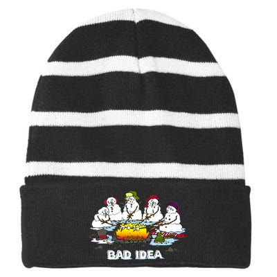 Funny Bad Idea - Snowman Melting Christmas Striped Beanie with Solid Band