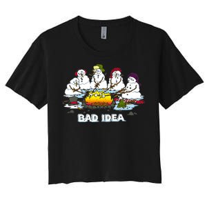 Funny Bad Idea - Snowman Melting Christmas Women's Crop Top Tee