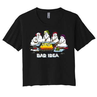 Funny Bad Idea - Snowman Melting Christmas Women's Crop Top Tee