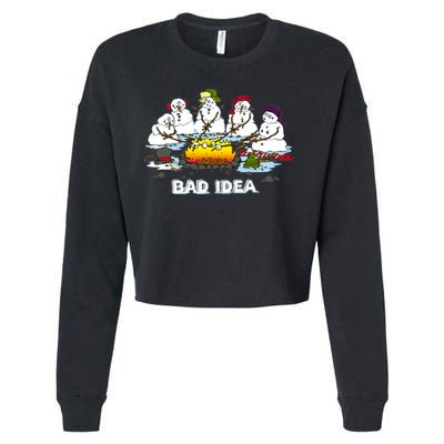 Funny Bad Idea - Snowman Melting Christmas Cropped Pullover Crew