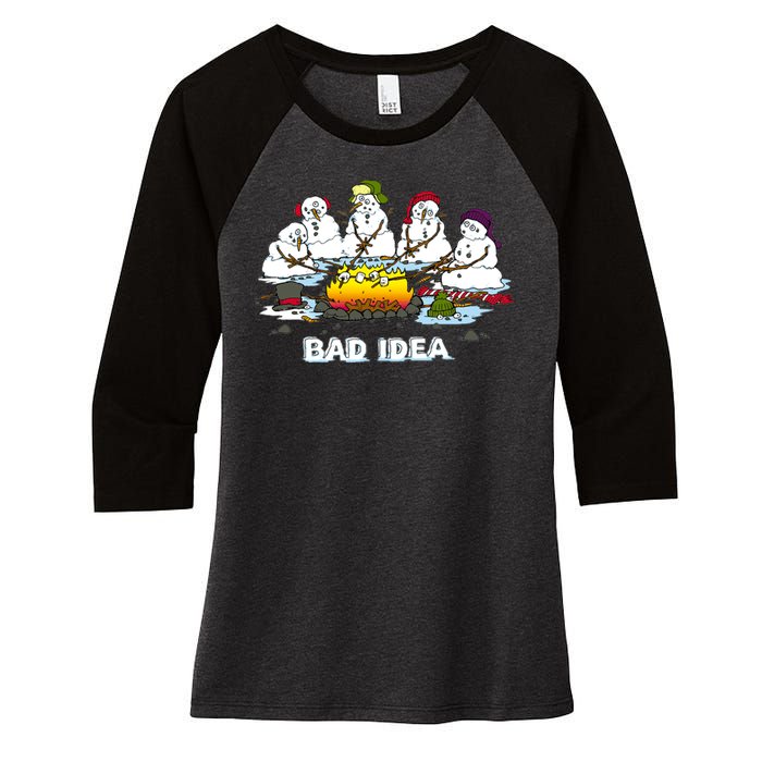 Funny Bad Idea - Snowman Melting Christmas Women's Tri-Blend 3/4-Sleeve Raglan Shirt