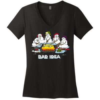 Funny Bad Idea - Snowman Melting Christmas Women's V-Neck T-Shirt