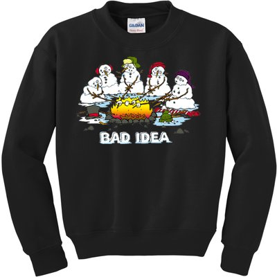 Funny Bad Idea - Snowman Melting Christmas Kids Sweatshirt