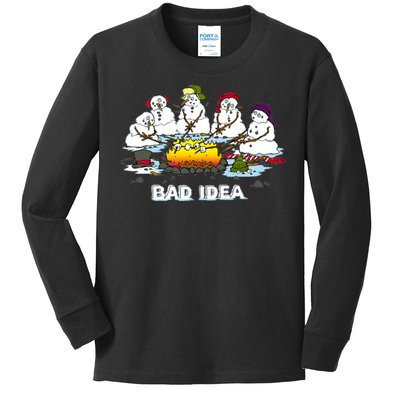 Funny Bad Idea - Snowman Melting Christmas Kids Long Sleeve Shirt