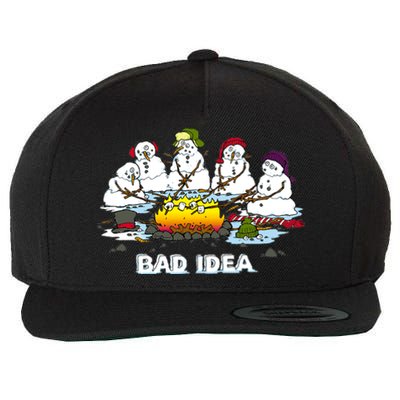 Funny Bad Idea - Snowman Melting Christmas Wool Snapback Cap