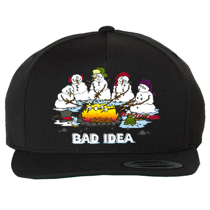 Funny Bad Idea - Snowman Melting Christmas Wool Snapback Cap