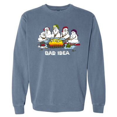 Funny Bad Idea - Snowman Melting Christmas Garment-Dyed Sweatshirt