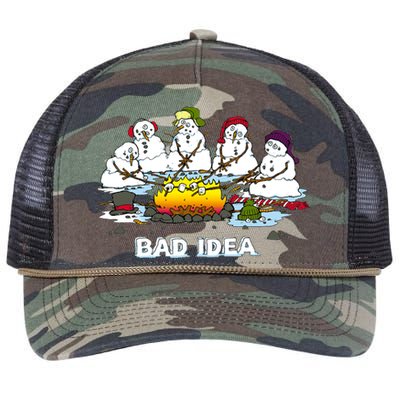 Funny Bad Idea - Snowman Melting Christmas Retro Rope Trucker Hat Cap