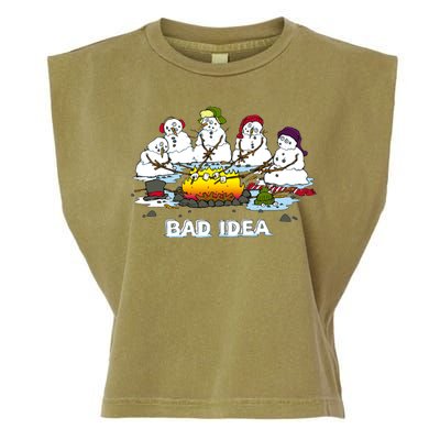 Funny Bad Idea - Snowman Melting Christmas Garment-Dyed Women's Muscle Tee