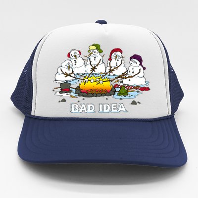 Funny Bad Idea - Snowman Melting Christmas Trucker Hat