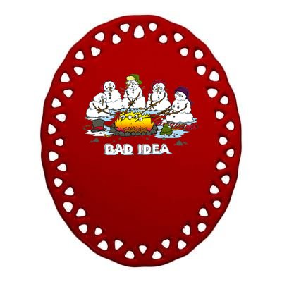 Funny Bad Idea - Snowman Melting Christmas Ceramic Oval Ornament