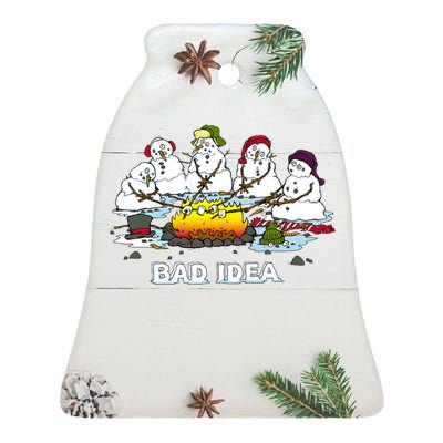 Funny Bad Idea - Snowman Melting Christmas Ceramic Bell Ornament