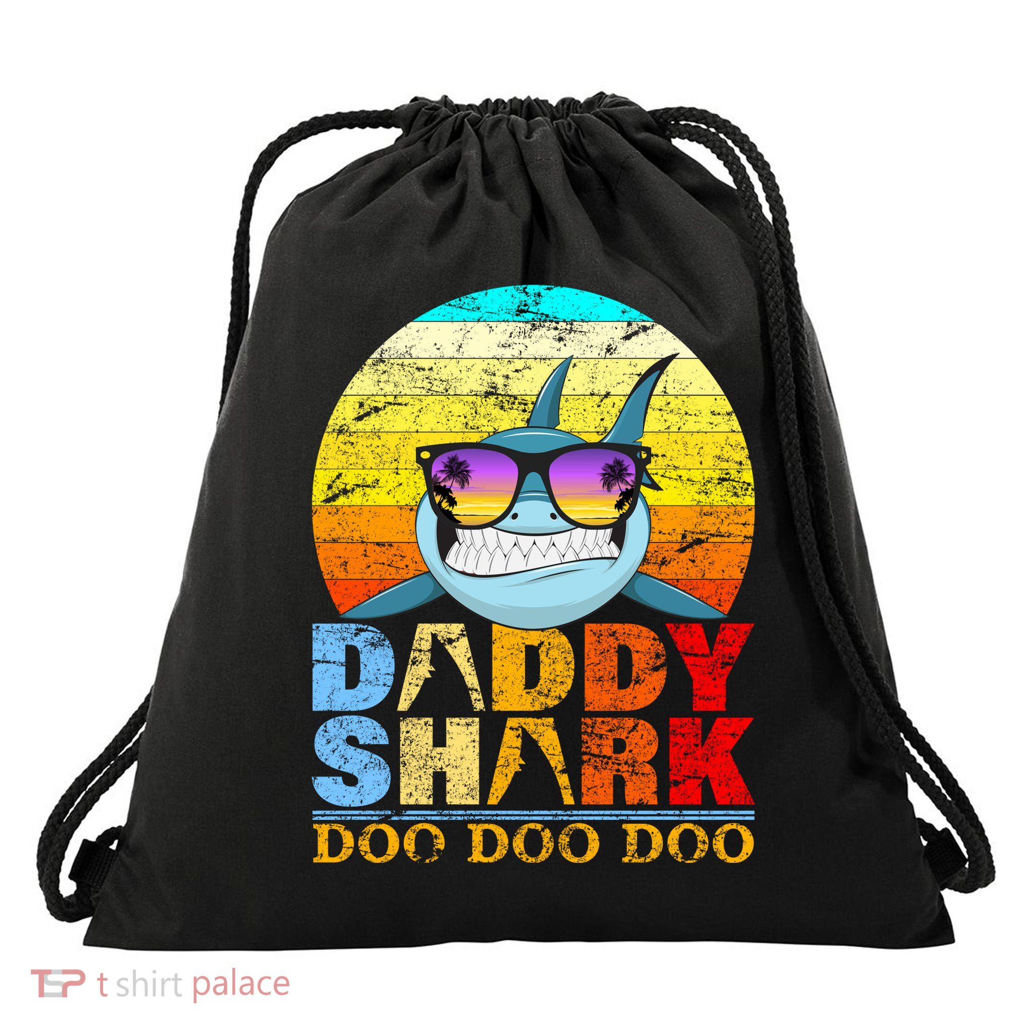 Funny Beach Daddy Shark Doo Drawstring Bag