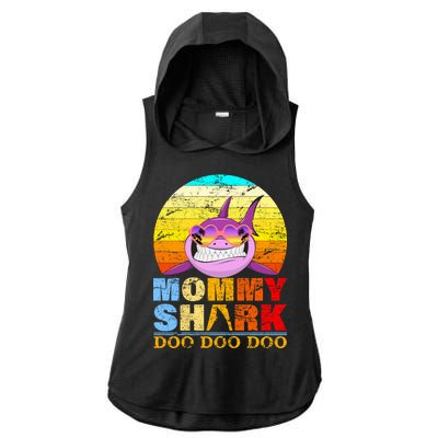 Funny Beach Mommy Shark Doo Ladies PosiCharge Tri-Blend Wicking Draft Hoodie Tank