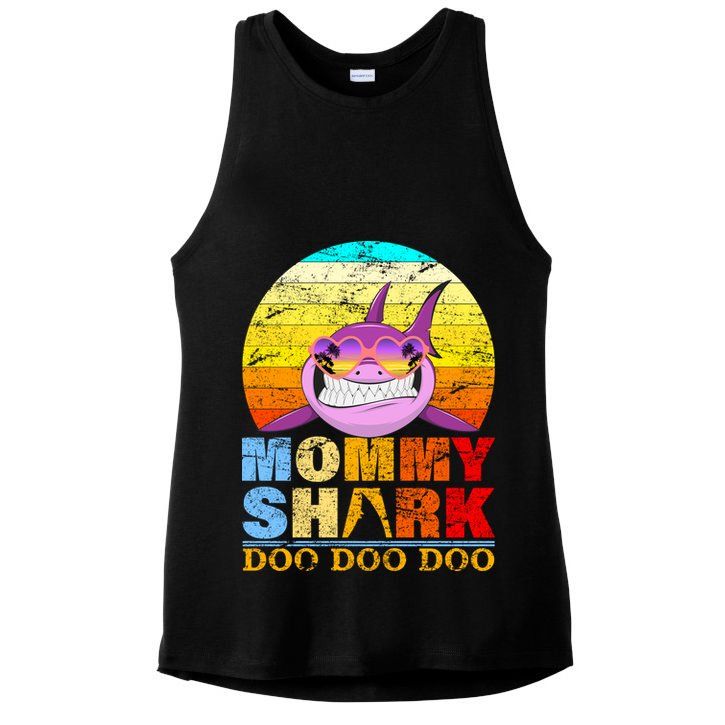 Funny Beach Mommy Shark Doo Ladies PosiCharge Tri-Blend Wicking Tank