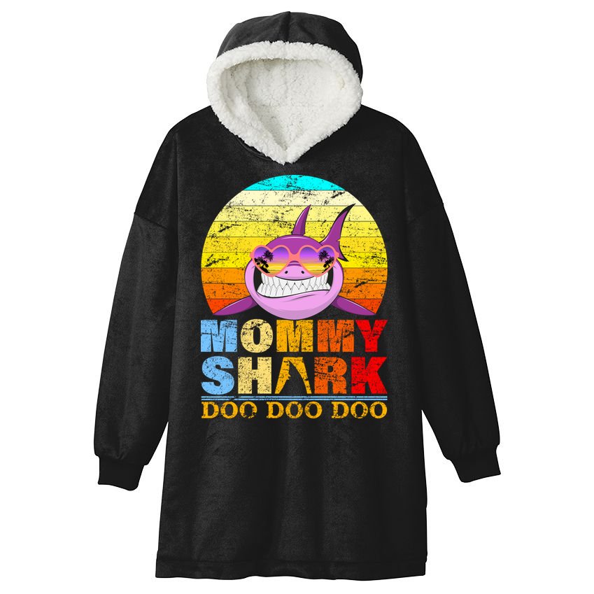Funny Beach Mommy Shark Doo Hooded Wearable Blanket