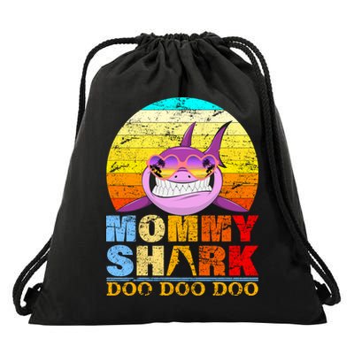 Funny Beach Mommy Shark Doo Drawstring Bag