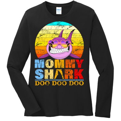 Funny Beach Mommy Shark Doo Ladies Long Sleeve Shirt