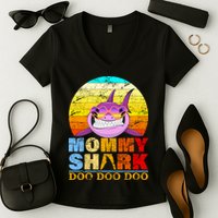 Funny Beach Mommy Shark Doo Women's V-Neck T-Shirt