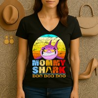 Funny Beach Mommy Shark Doo Women's V-Neck T-Shirt