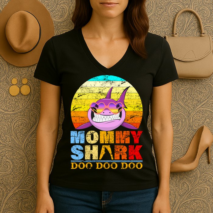 Funny Beach Mommy Shark Doo Women's V-Neck T-Shirt