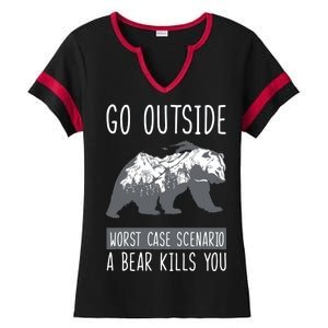 Funny Bear Camping Ladies Halftime Notch Neck Tee